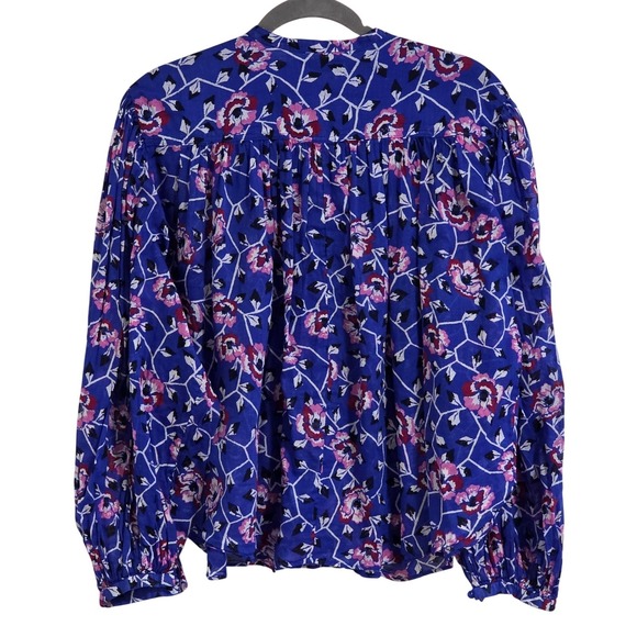 Isabel Marant Etoile Salika Floral Print Cotton Top Blue Women FR 38 US Medium - Picture 3 of 4